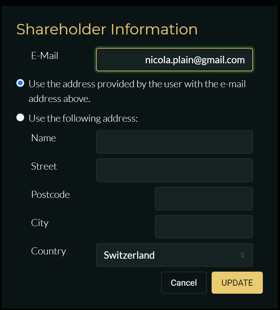 By default, the shareholders can manage their address
