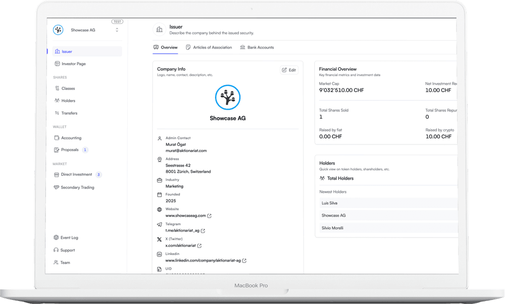 Aktionariat Issuer Portal Interface